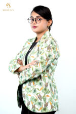 Leaf Cotton Fabric Women's Blazer