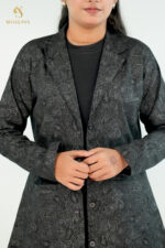 Black Cotton Women's Long Blazer - Image 2