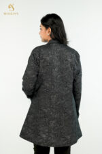 Black Cotton Women's Long Blazer - Image 3